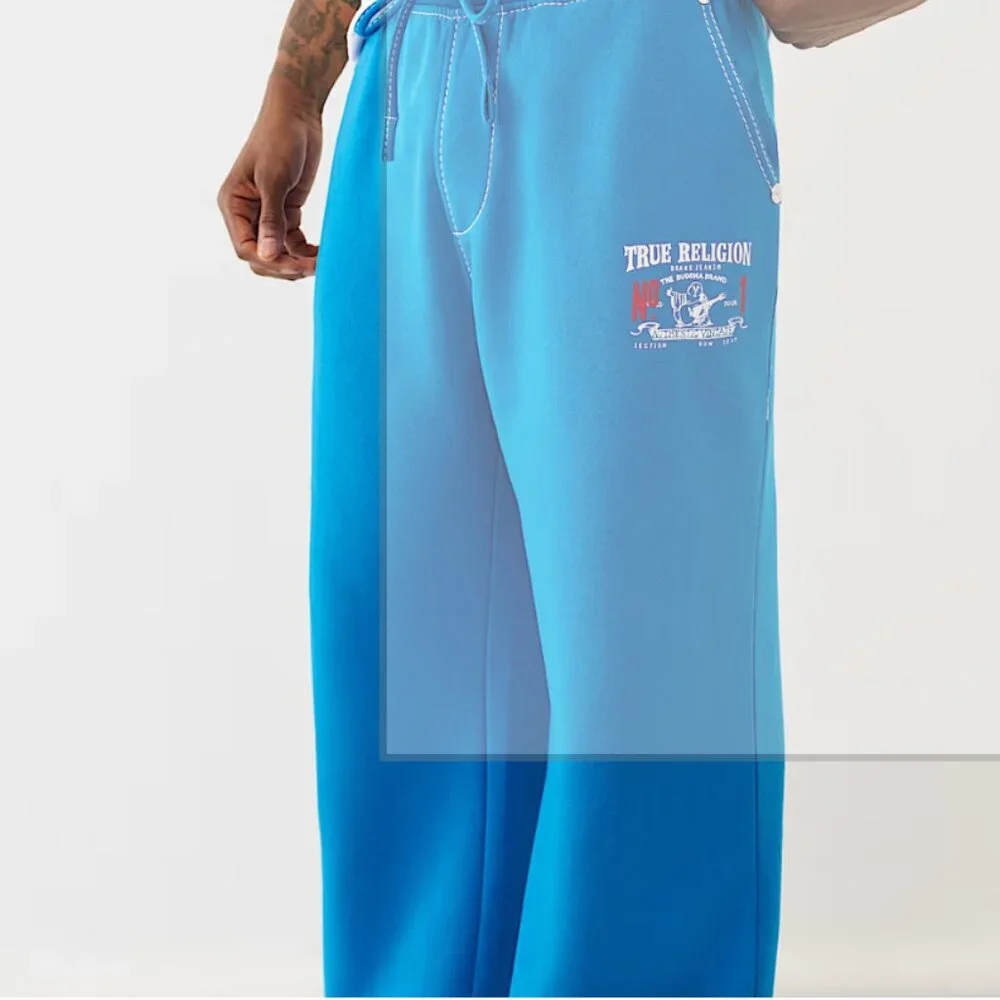 True Religion Men’s Jogger Sweatpants Blue NWT Drawstring Lounge Pants Logo
